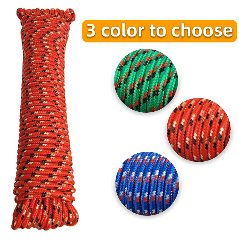 GIAHAND Diamond Braided Polypropylene Rope Nylon Rope Mix Thick Heavy Duty Ropes 3/8 inch 100ft High Strength Rope Perfect for Clothesrope Camping Hiking and Other Outdoor Activities 100ft Red - Image 2